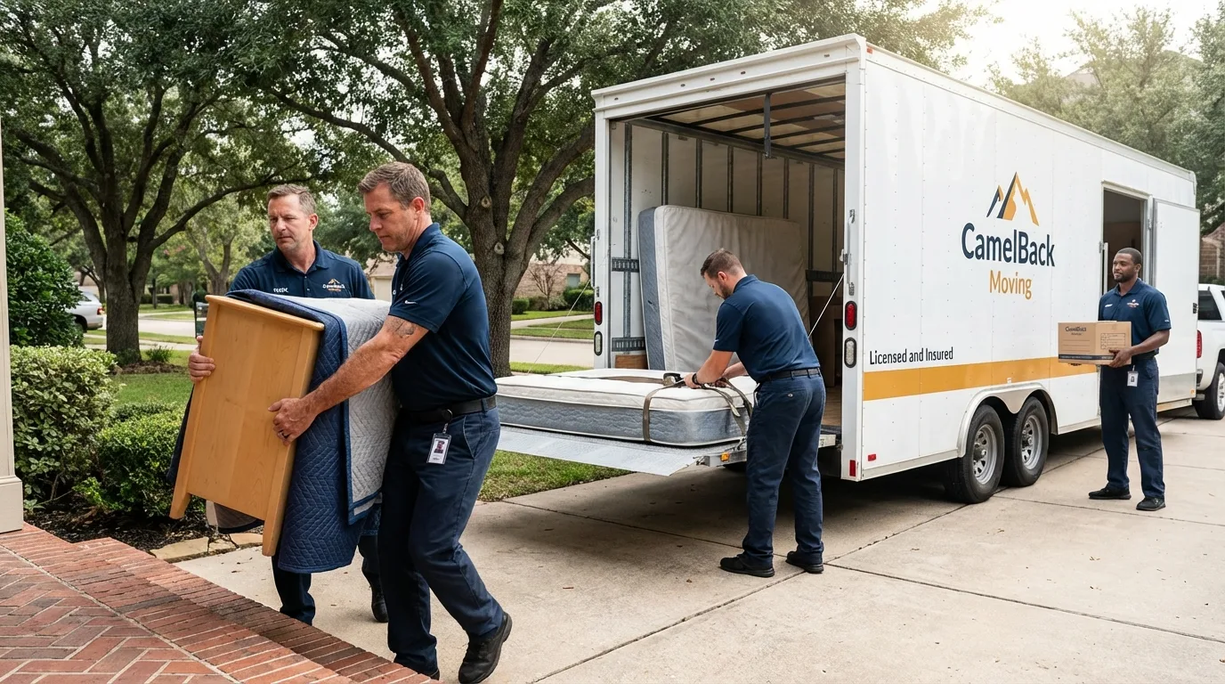 Crew loading residential truck for cross-state move from Juncos, PR