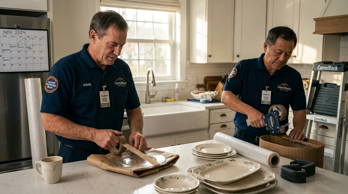 Professional crew packing kitchen dishware in Juncos, PR